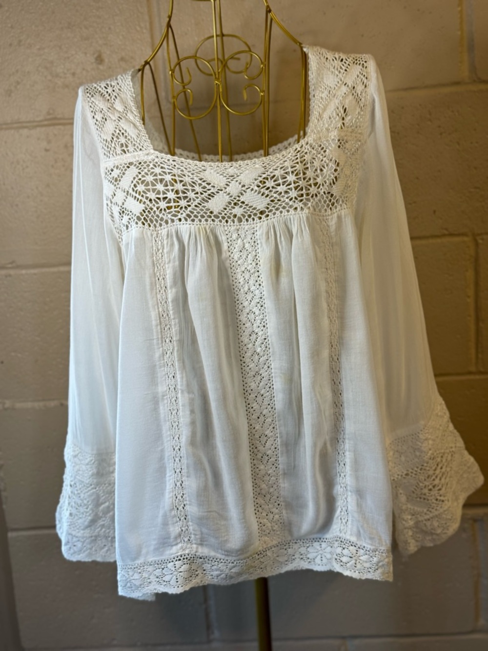 Vintage Spell Designs Sunday Feels Lace Trim Blouse in Medium - Picture 8 of 16